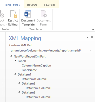 Capture d'&eacute;cran de la pr&eacute;sentation du volet de mappage XML.