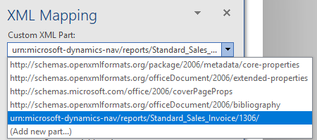 Capture d'&eacute;cran de la partie XML personnalis&eacute;e du volet de mappage XML.